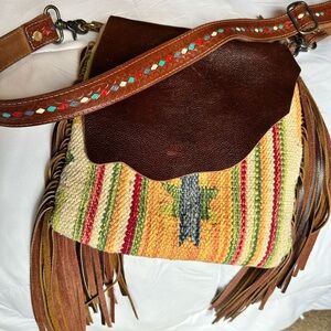Brown and Multicolor Fringe Myra concealed carry Bag